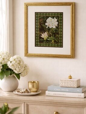 Vintage Art Floral Gold Rope Framed Print Botanical Grandmillennial Luxe Regency